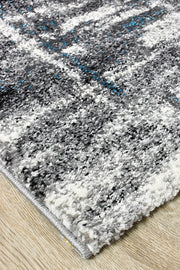 Pompon Crest Grey Turquoise Runner Rug