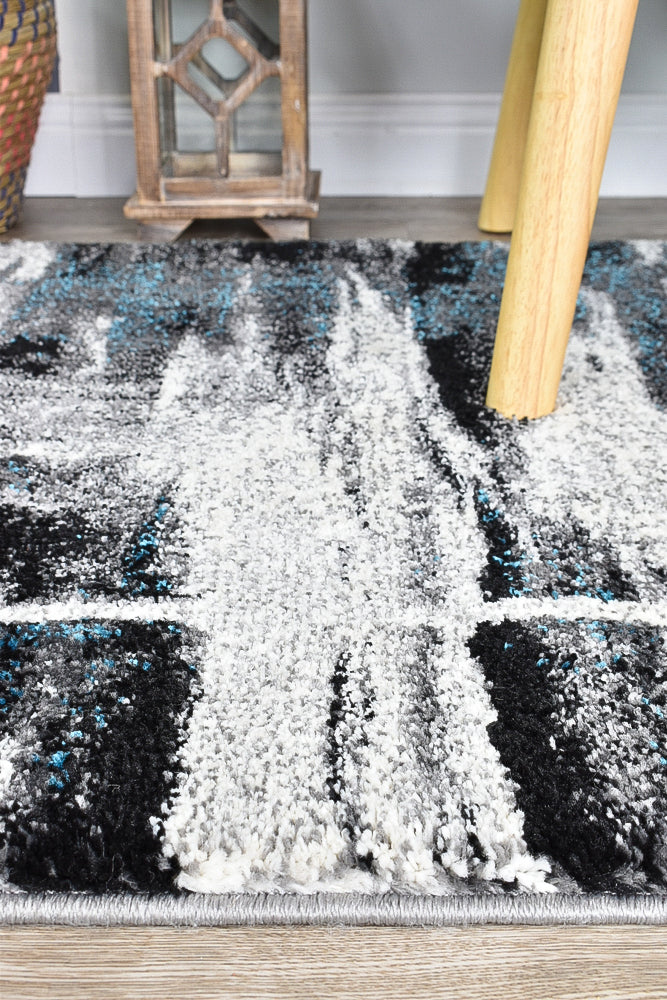 Pompon Crest Grey Turquoise Runner Rug