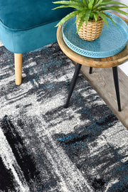 Pompon Crest Grey Turquoise Runner Rug