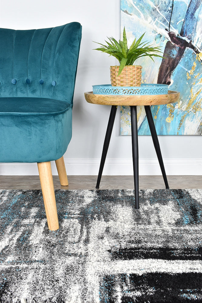 Pompon Crest Grey Turquoise Runner Rug