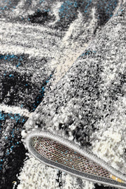 Pompon Crest Grey Turquoise Runner Rug