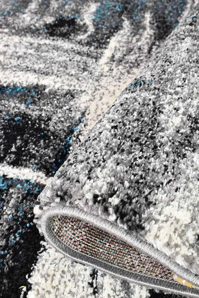 Pompon Crest Grey Turquoise Runner Rug