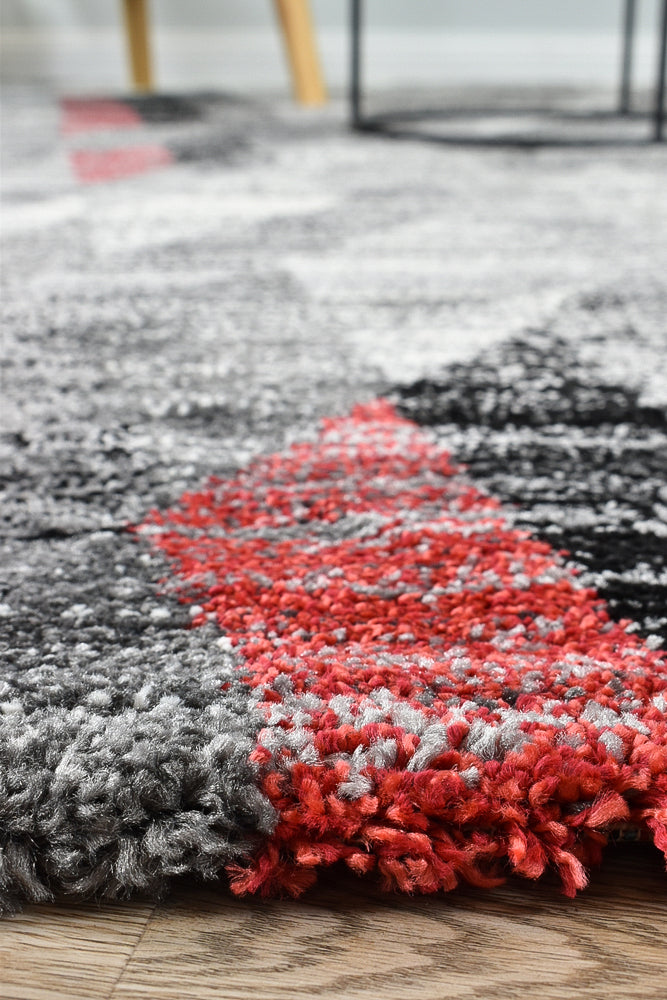 Pompon Peak Grey Red Rug