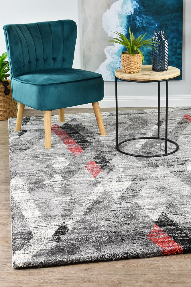 Pompon Peak Grey Red Rug