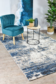 Pompon Tress White Blue Rug