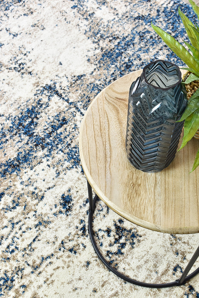 Pompon Tress White Blue Rug