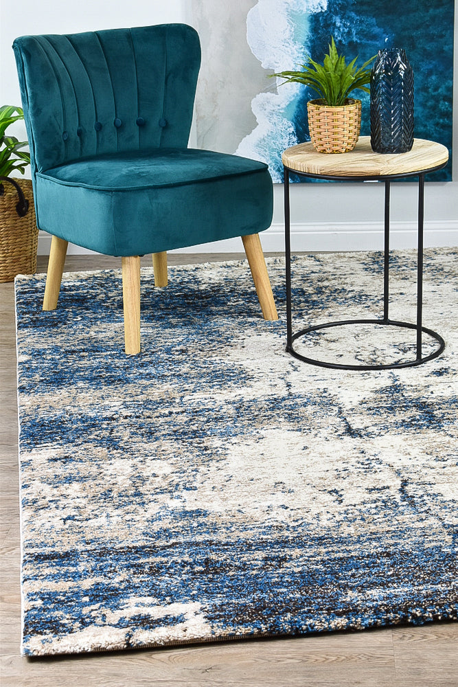 Pompon Tress White Blue Rug