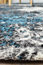 Pompon Tress White Turquoise Rug