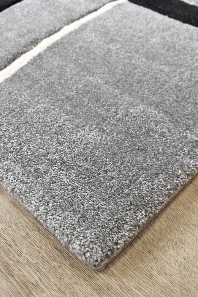 Pompon Fluff Light Grey Black Rug