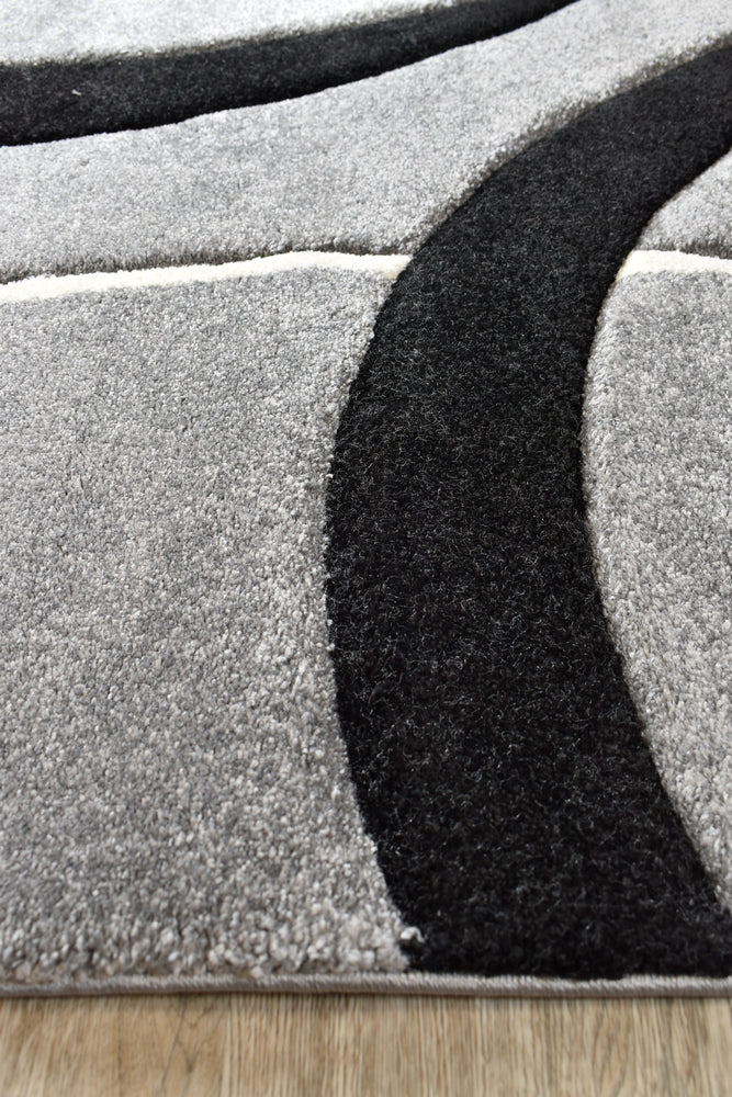 Pompon Fluff Light Grey Black Rug