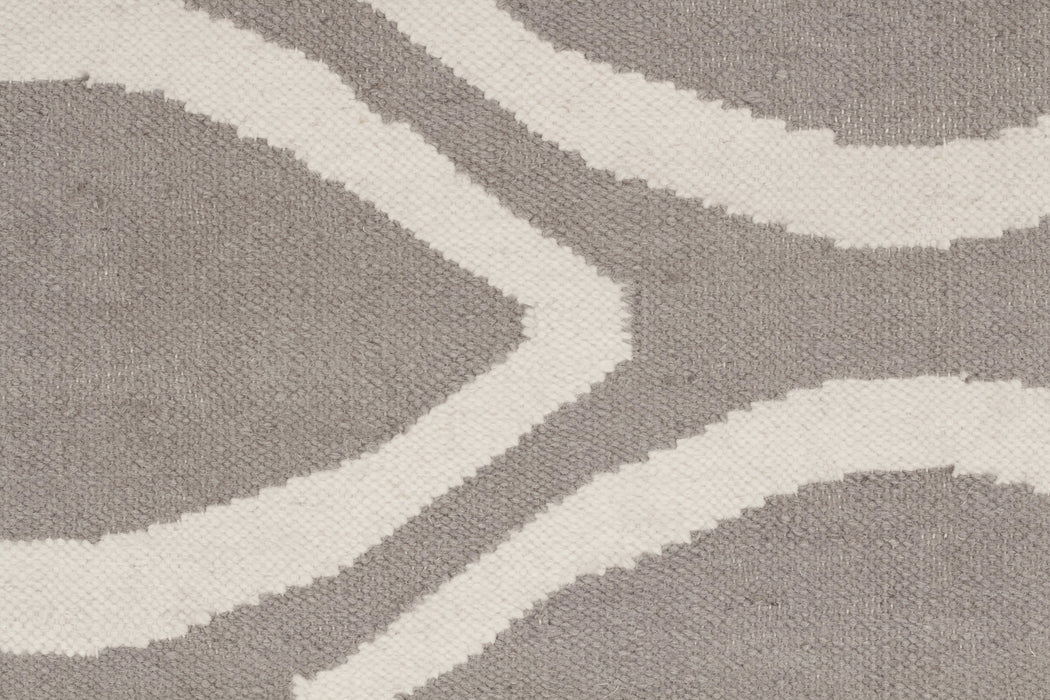 Flat Weave Oval Print Grey Runner Rug