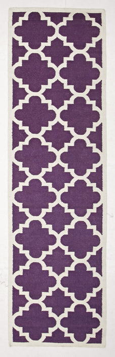 Flat Weave Large Moroccan Design Aubergine Runner Rug