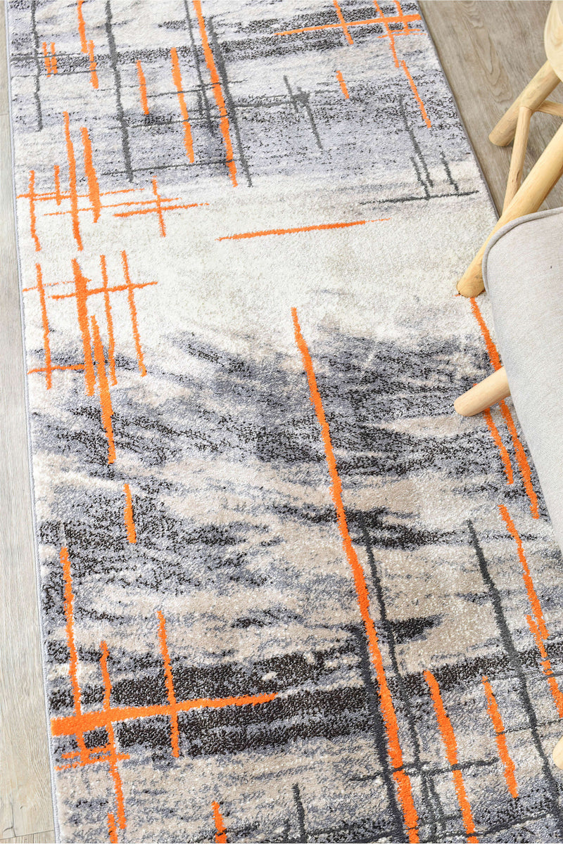 Medieval Primitive Grey Orange Rug