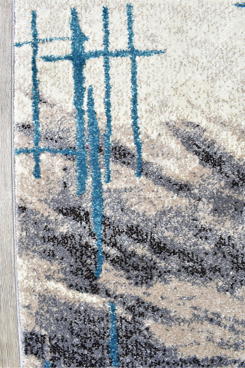 Medieval Primitive Grey Turquoise Runner Rug