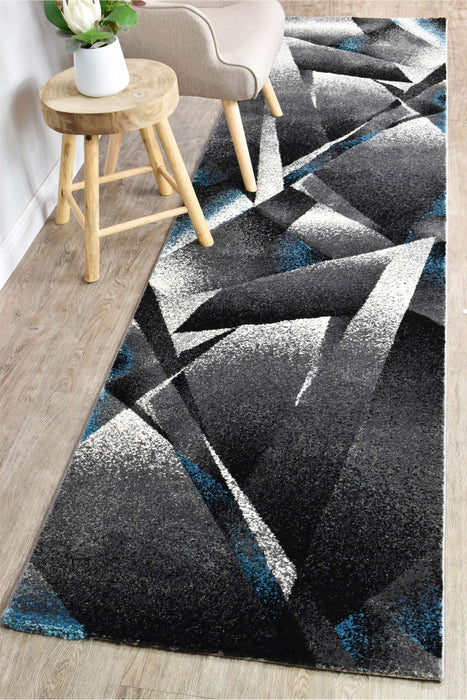 Medieval Archaic Grey Turquoise Runner Rug