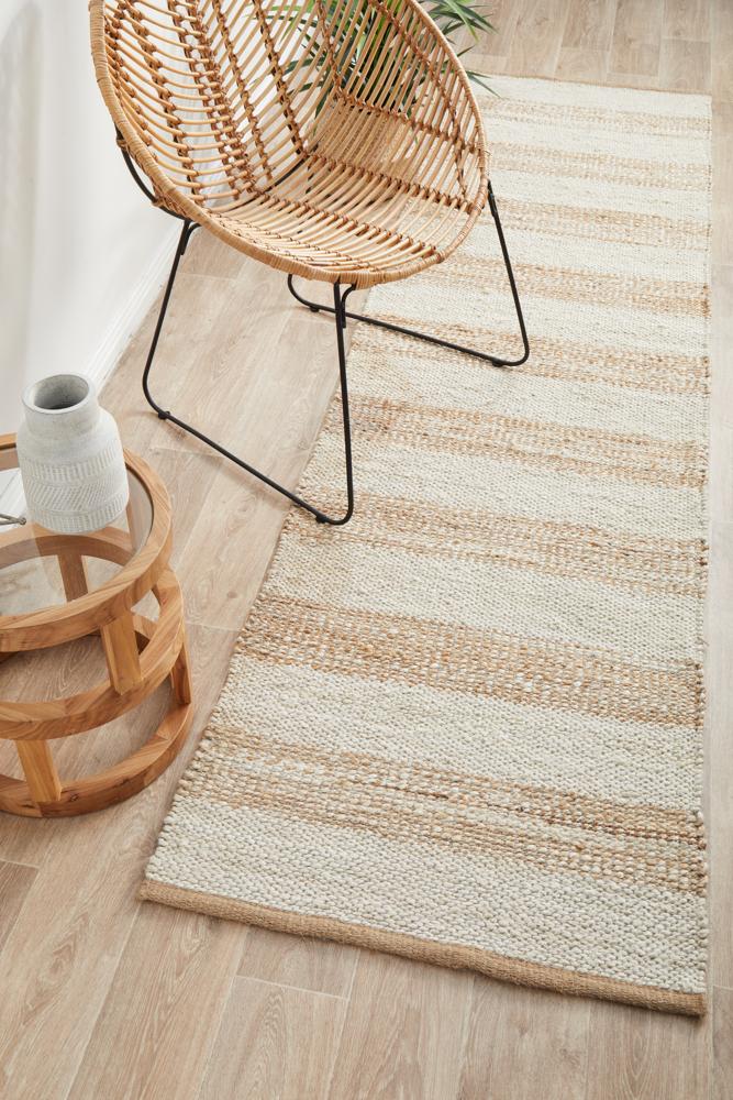 Nootka Strip Natural White Runner Rug