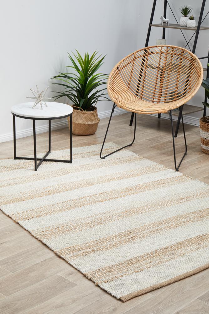 Nootka Strip Natural White Rug