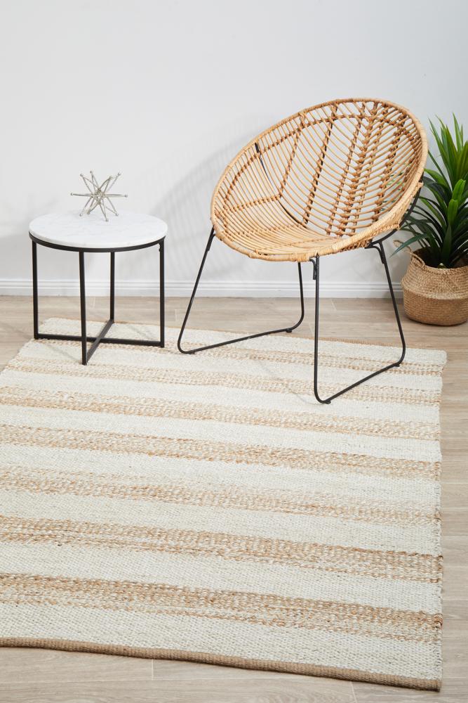 Nootka Strip Natural White Rug