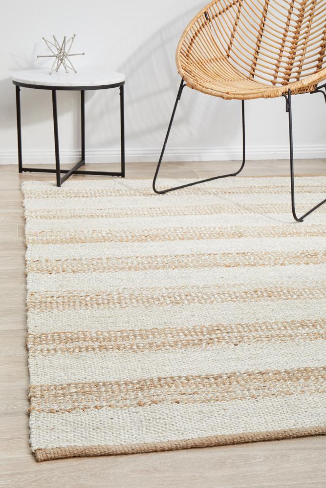 Nootka Strip Natural White Rug