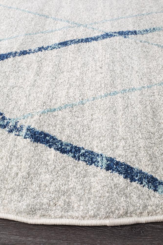 Gynama White Blue Contemporary Round Rug