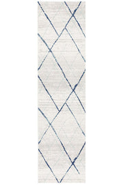 Gynama White Blue Contemporary Runner Rug