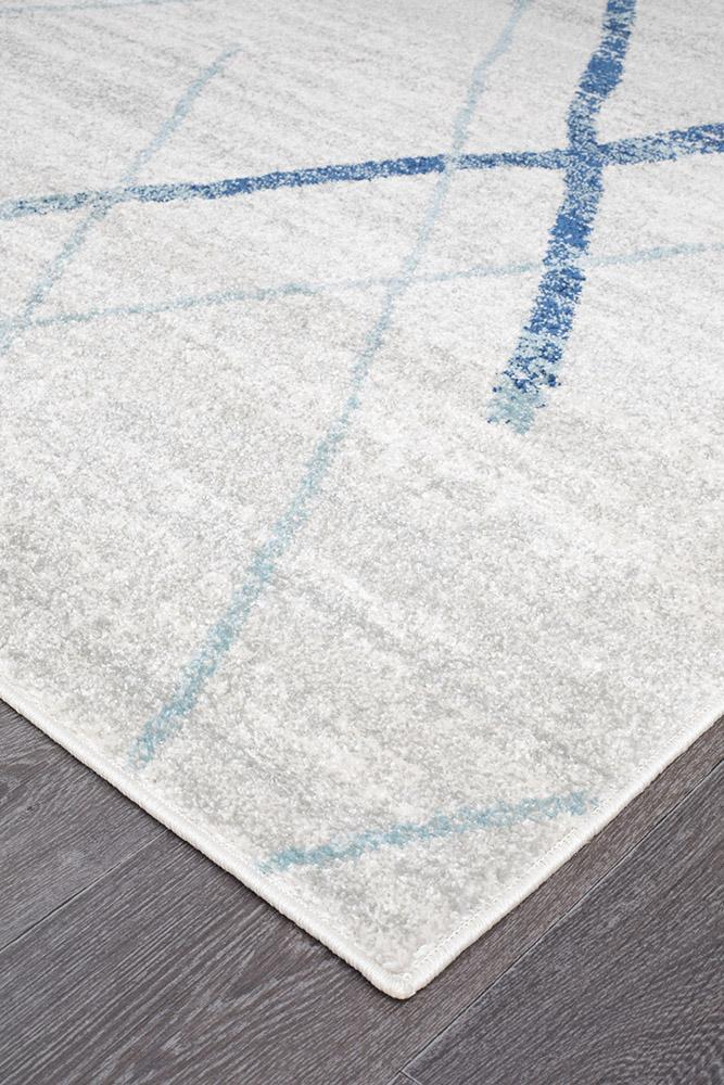 Gynama White Blue Contemporary Runner Rug