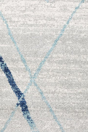 Gynama White Blue Contemporary Runner Rug