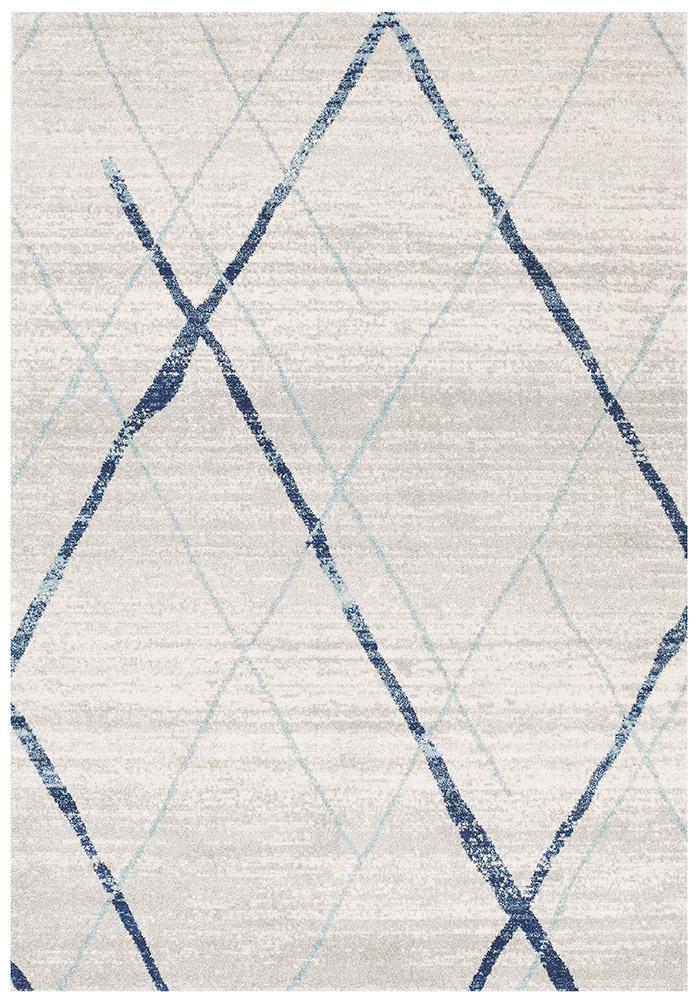 Gynama White Blue Contemporary Runner Rug