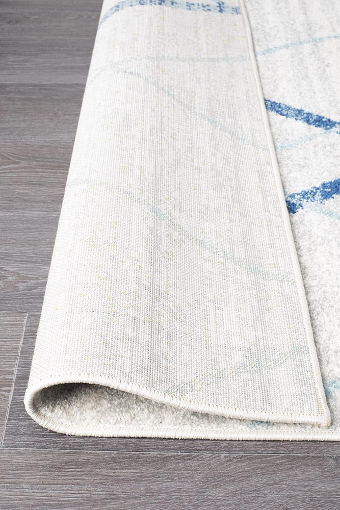 Gynama White Blue Contemporary Runner Rug