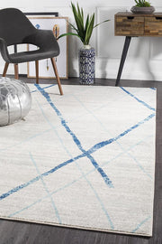Gynama White Blue Contemporary Runner Rug