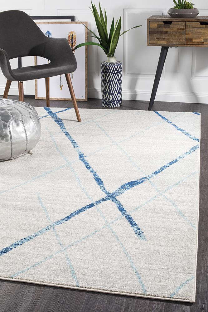Gynama White Blue Contemporary Runner Rug