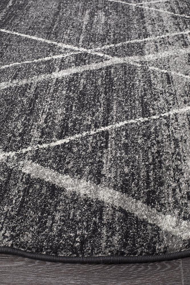 Gynama Charcoal Contemporary Round Rug