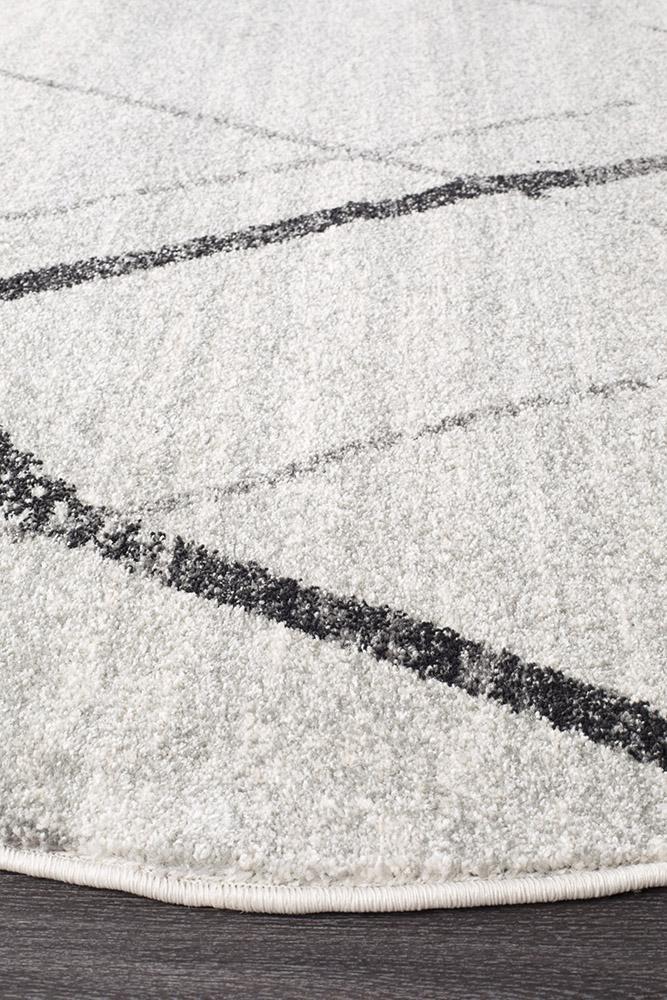 Gynama White Grey Contemporary Round Rug