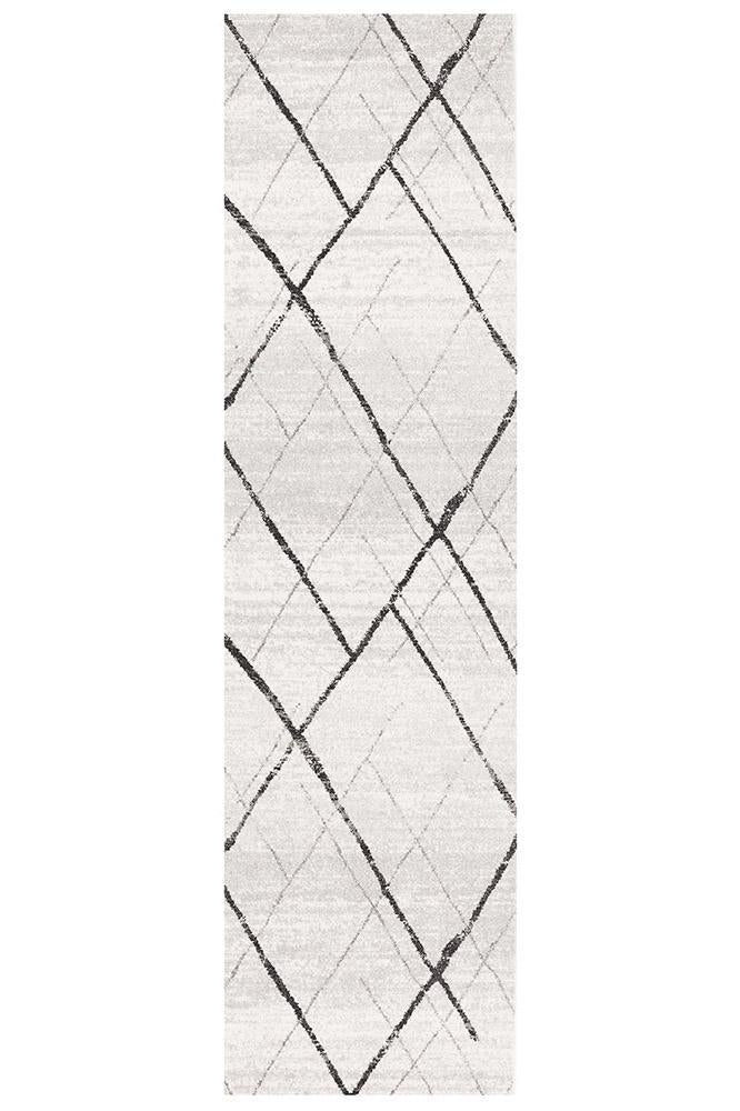 Gynama White Grey Contemporary Runner Rug
