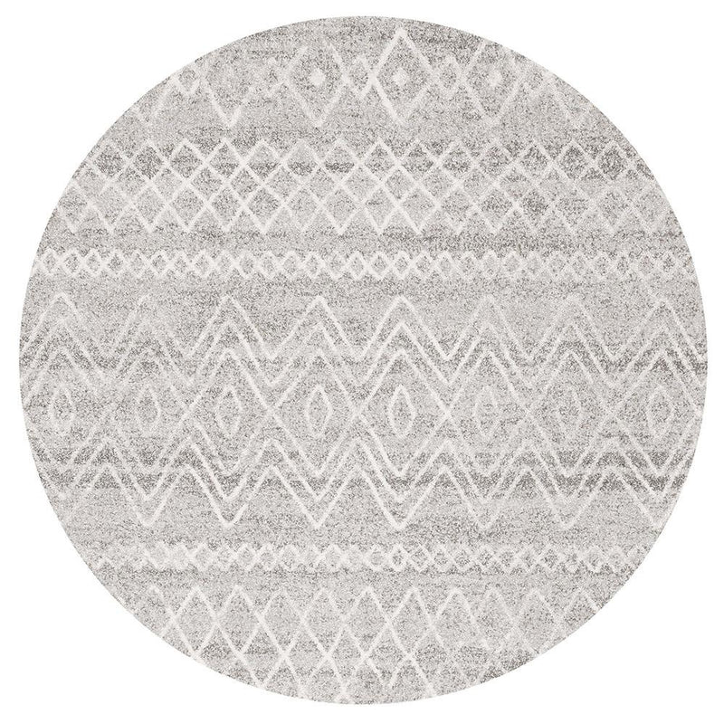 Gynama Grey Rustic Tribal Round Rug