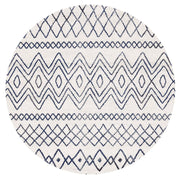 Gynama White Blue Rustic Tribal Round Rug
