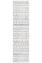 Gynama White Blue Rustic Tribal Runner Rug
