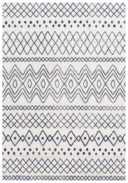 Gynama White Blue Rustic Tribal Rug