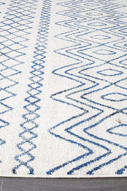 Gynama White Blue Rustic Tribal Rug