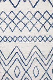 Gynama White Blue Rustic Tribal Runner Rug