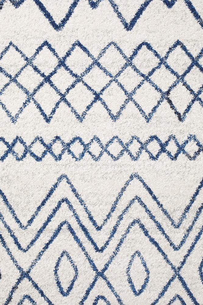 Gynama White Blue Rustic Tribal Rug
