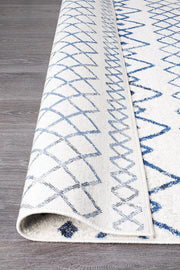 Gynama White Blue Rustic Tribal Runner Rug