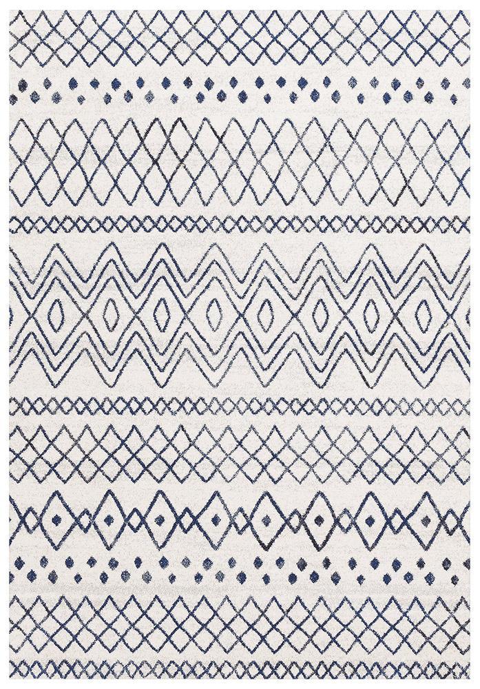 Gynama White Blue Rustic Tribal Runner Rug