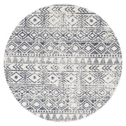 Gynama White Blue Rustic Round Rug