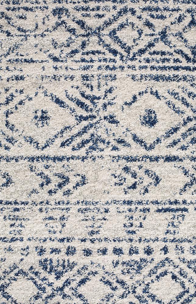 Gynama White Blue Rustic Round Rug