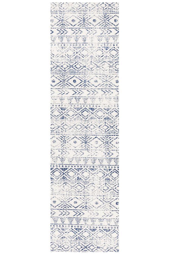 Gynama White Blue Rustic Rug