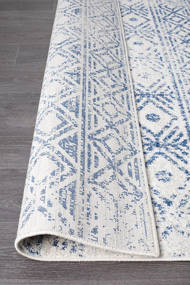 Gynama White Blue Rustic Rug
