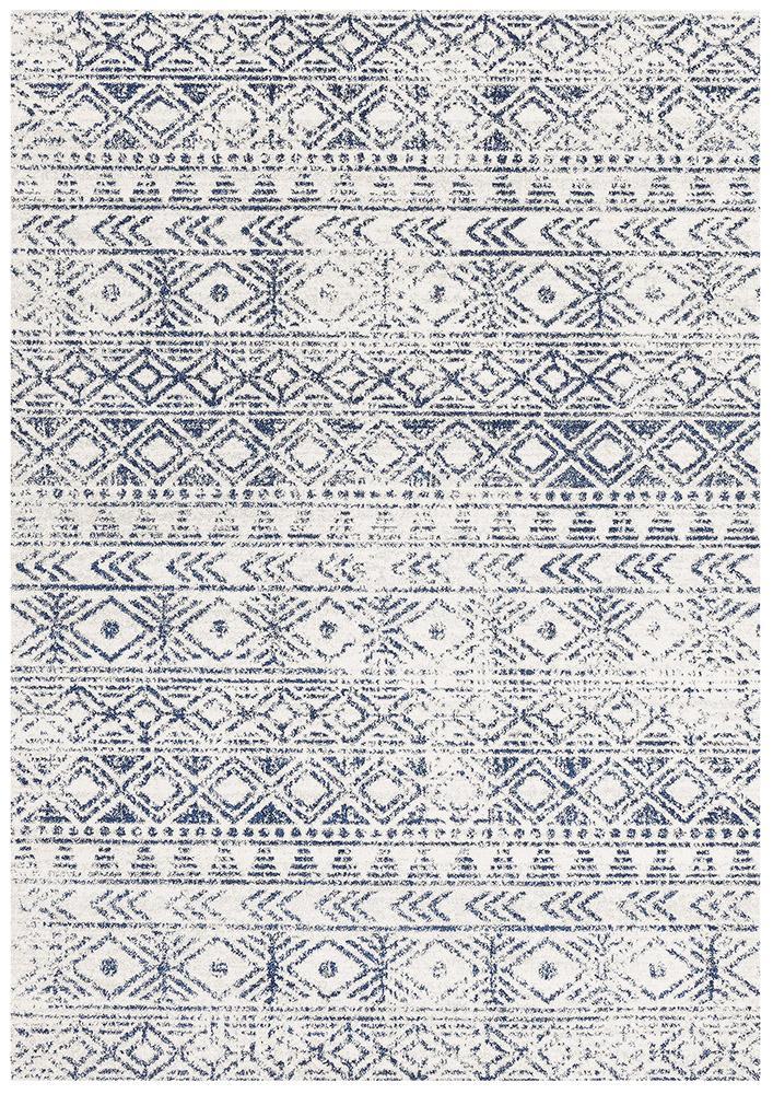 Gynama White Blue Rustic Rug