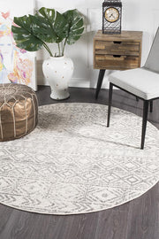Gynama White Grey Rustic Round Rug