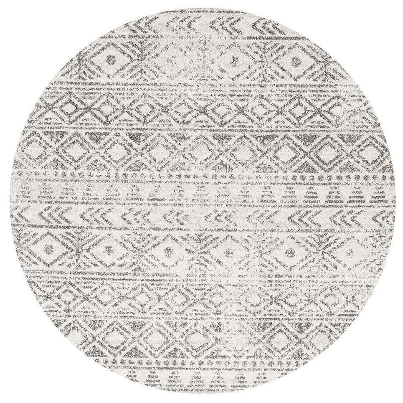 Gynama White Grey Rustic Round Rug
